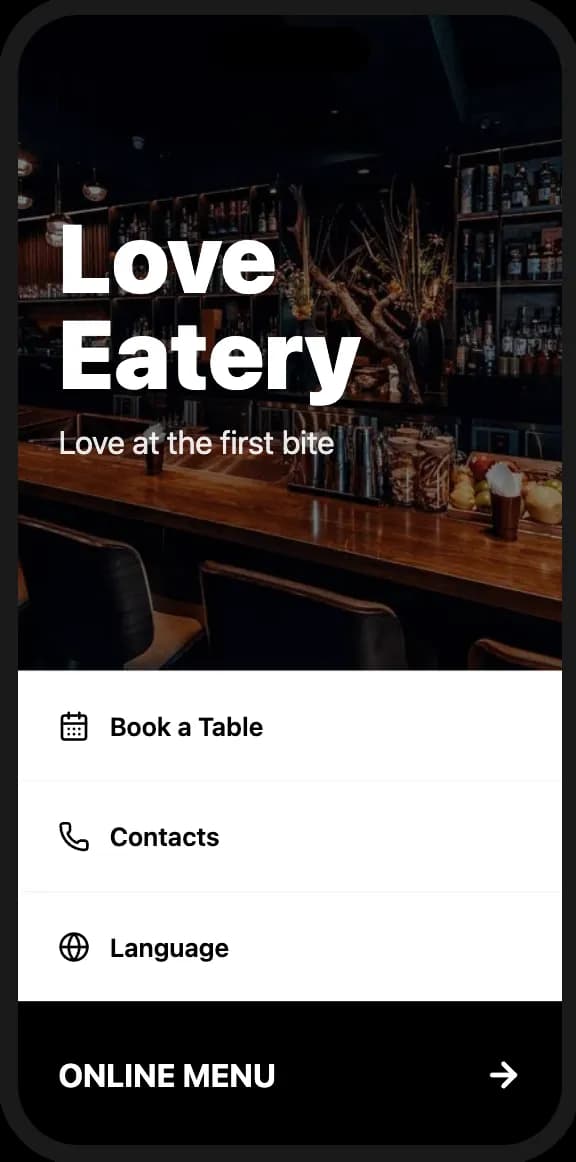 Digital menu with photo background for restaurant branding