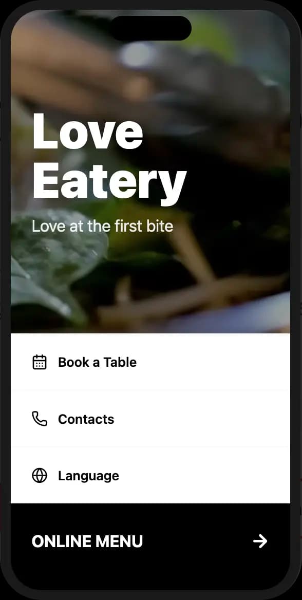 Restaurant website homepage with QR menu