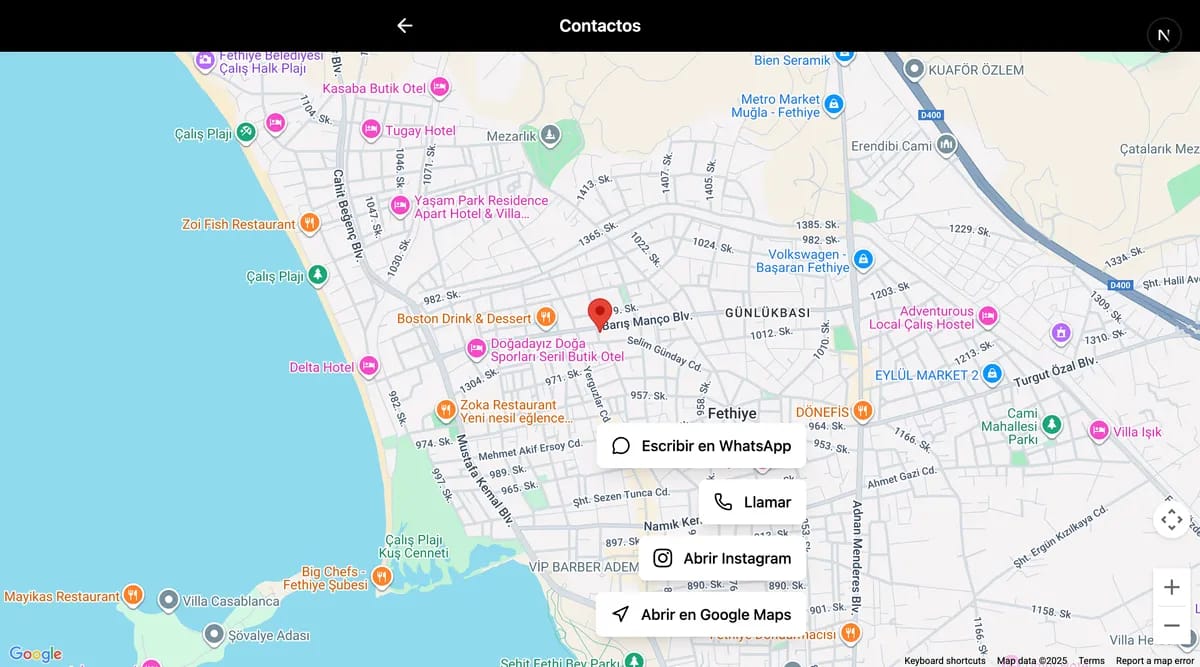 Sitio web de menú QR de restaurante mostrando productos con fotos