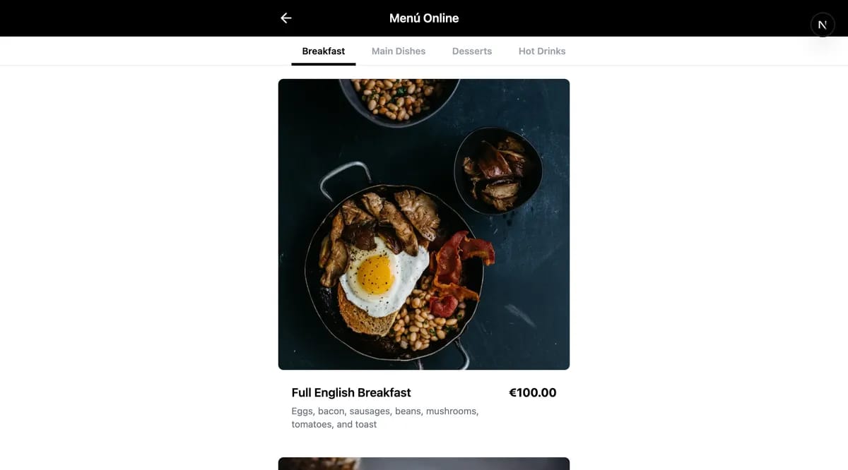 Selección de idioma en sitio web público de menú QR de restaurante