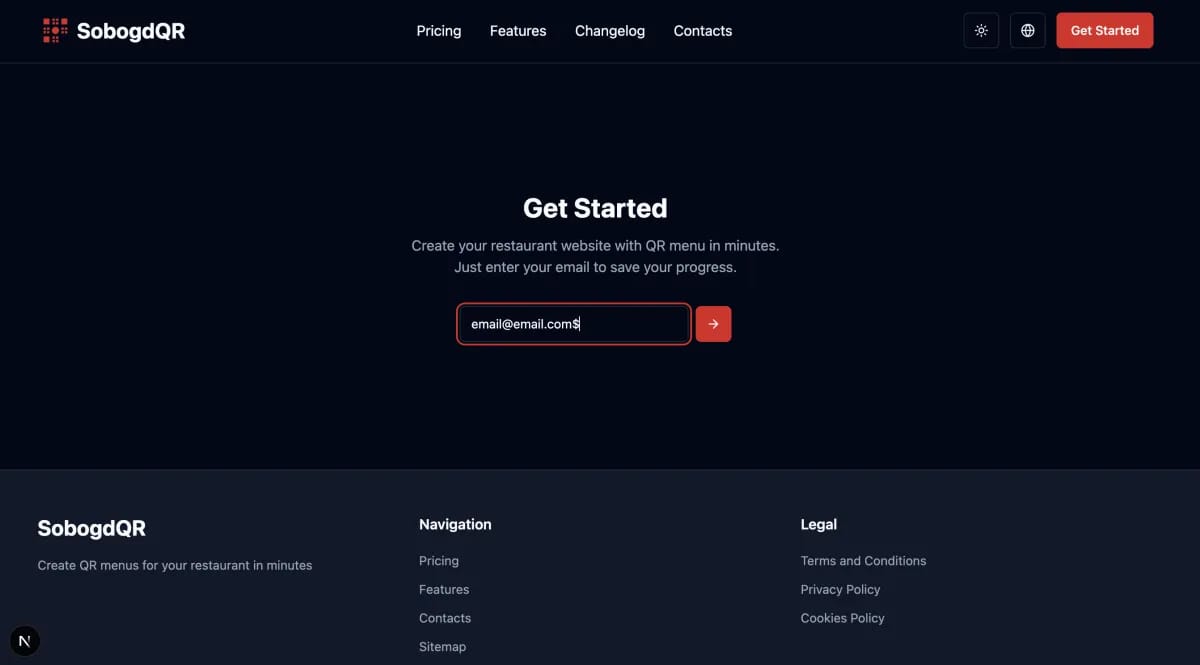 Paso de ingreso de email en la autenticación de GrandQR